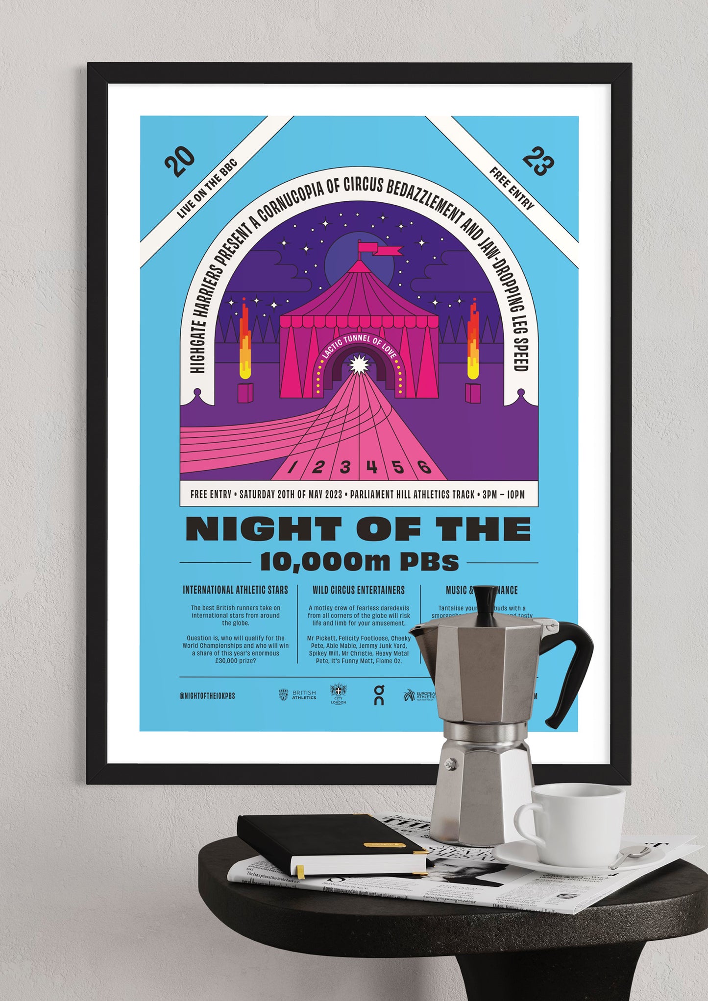 Running Poster: 'Night Of The 10,000m PBs 23' by Leo Krikhaar.