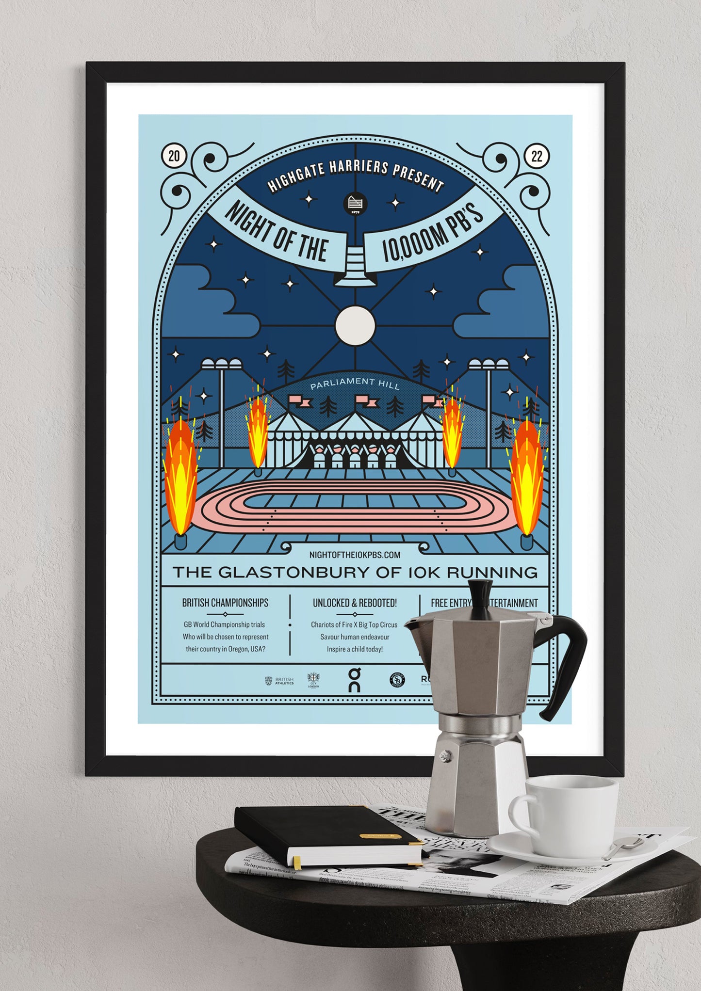 Running Poster: 'Night Of The 10,000m PBs 22' by Leo Krikhaar.